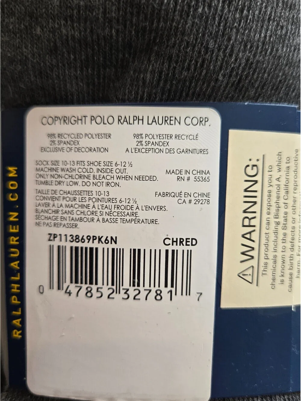 Polo Ralph Lauren Mens Quarter Crew Socks Gray Red Pony Classic Sport 6 Pack NWT